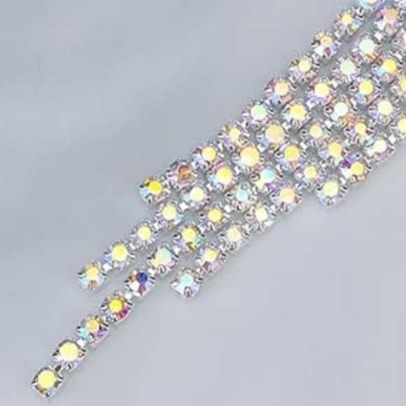Long AB Rainbow Sparkling Art Deco Earrings Rhinestone CZ Event Minimalist New - Picture 3 of 10
